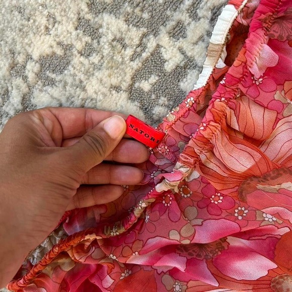 VTG Josie‎ Natori Silk semi sheer Floral Wide leg flowy Tie waist pants - Picture 5 of 8